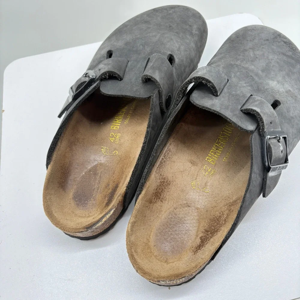 Birkenstock Boston Iron Gray Oiled Leather Clogs Mens Size 42 L11 M9 EU 9 US